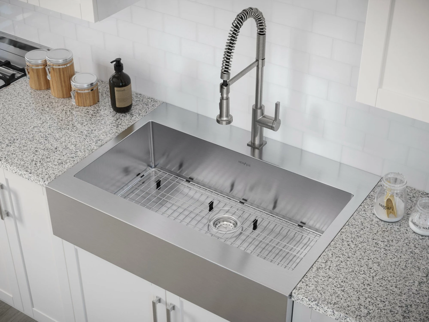 NewAge Products 36 In. Farmhouse Sink With Coiled Pull Down Faucet 3 NewAge Products 36 In. Farmhouse Sink With Coiled Pull Down Faucet