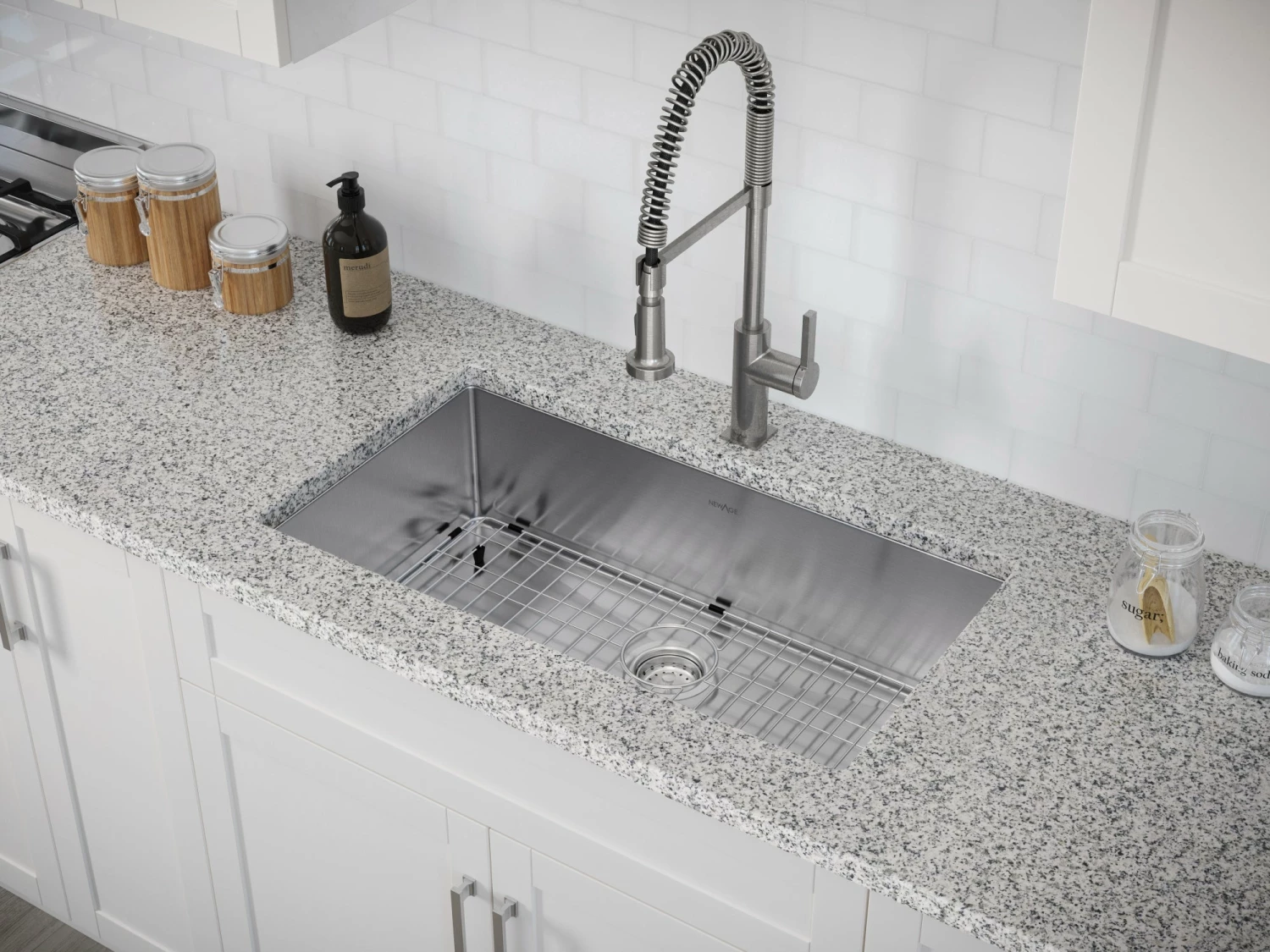 NewAge Products 32 In. Undermount Single Bowl Stainless Steel Sink With Coiled Pull Down Faucet 3 NewAge Products 32 In. Undermount Single Bowl Stainless Steel Sink With Coiled Pull Down Faucet