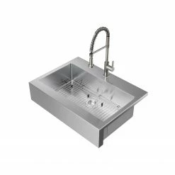 NewAge Products 36 In. Farmhouse Sink With Coiled Pull Down Faucet