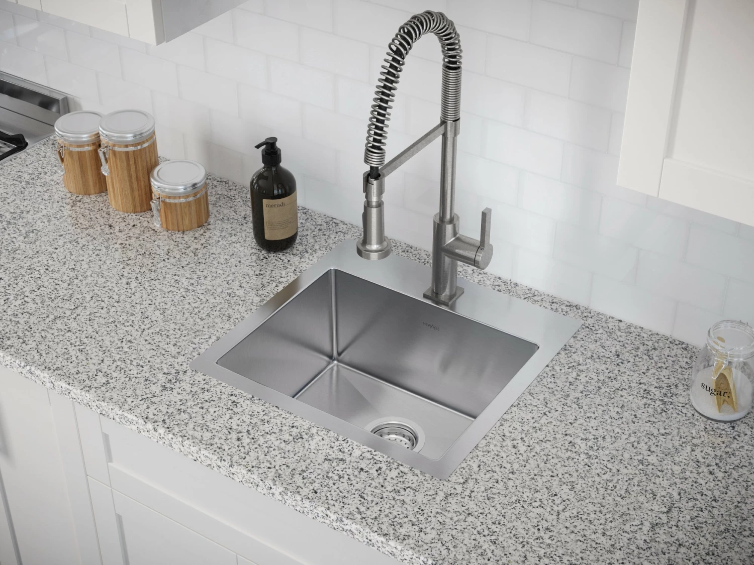 NewAge Products 19 In. Overmount Single Bowl Stainless Steel Sink With Coiled Pull Down Faucet Shop Kitchen Sets 3 NewAge Products 19 In. Overmount Single Bowl Stainless Steel Sink With Coiled Pull Down Faucet Shop Kitchen Sets