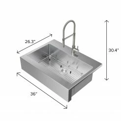 NewAge Products Shop Kitchen Sets 36 In. Farmhouse Sink With Flex Pull Down Faucet