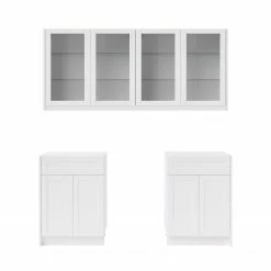 NewAge Products Home Bar Cabinets Home Bar 4 Piece Cabinet Set With Glass Door And Single Drawer Cabinets - 24 Inch