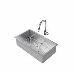 NewAge Products Shop Kitchen Sets 32 In. Undermount Single Bowl Stainless Steel Sink With Classic Pull Down Faucet