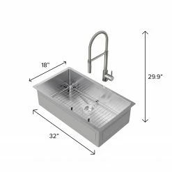 NewAge Products Shop Kitchen Sets 32 In. Undermount Single Bowl Stainless Steel Sink With Flex Pull Down Faucet