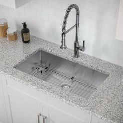 NewAge Products 32 In. Undermount Single Bowl Stainless Steel Sink With Coiled Pull Down Faucet 26 NewAge Products 32 In. Undermount Single Bowl Stainless Steel Sink With Coiled Pull Down Faucet