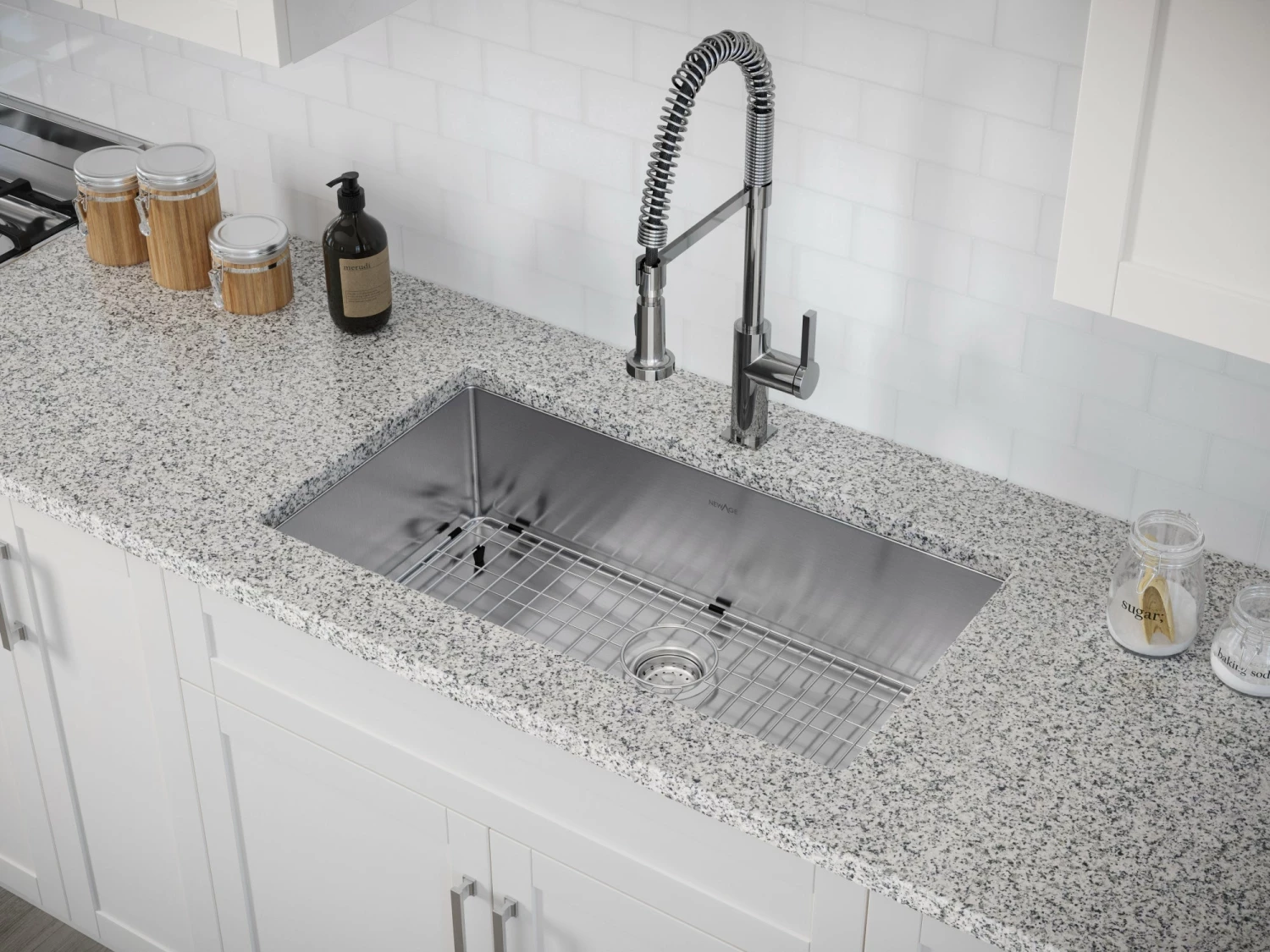 NewAge Products 32 In. Undermount Single Bowl Stainless Steel Sink With Coiled Pull Down Faucet 11 NewAge Products 32 In. Undermount Single Bowl Stainless Steel Sink With Coiled Pull Down Faucet