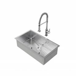 NewAge Products 32 In. Undermount Single Bowl Stainless Steel Sink With Coiled Pull Down Faucet 24 NewAge Products 32 In. Undermount Single Bowl Stainless Steel Sink With Coiled Pull Down Faucet