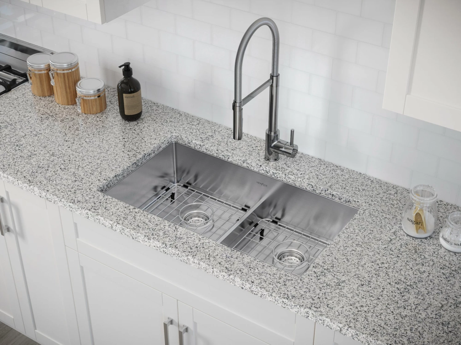 NewAge Products 30.35 In. Undermount Double Bowl Stainless Steel Sink With Flex Pull Down Faucet 11 NewAge Products 30.35 In. Undermount Double Bowl Stainless Steel Sink With Flex Pull Down Faucet