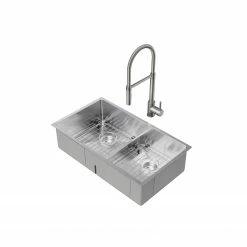 NewAge Products 30.35 In. Undermount Double Bowl Stainless Steel Sink With Flex Pull Down Faucet