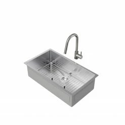 NewAge Products Shop Kitchen Sets 32 In. Undermount Single Bowl Stainless Steel Sink With Classic Pull Down Faucet