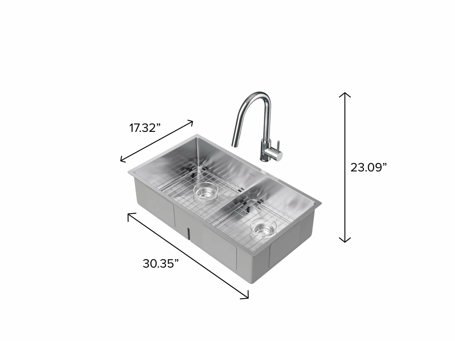 NewAge Products Shop Kitchen Sets 30.35 In. Undermount Double Bowl Stainless Steel Sink With Classic Pull Down Faucet 10 NewAge Products Shop Kitchen Sets 30.35 In. Undermount Double Bowl Stainless Steel Sink With Classic Pull Down Faucet