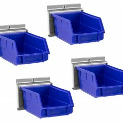 NewAge Products Garage Storage PVC Slatwall Blue Parts Bins With Parts Bins Support (Pack Of 4)