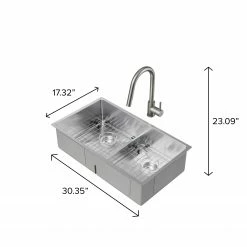 NewAge Products Shop Kitchen Sets 30.35 In. Undermount Double Bowl Stainless Steel Sink With Classic Pull Down Faucet