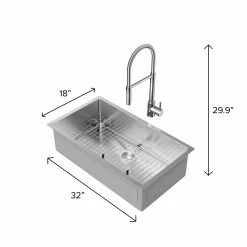 NewAge Products Shop Kitchen Sets 32 In. Undermount Single Bowl Stainless Steel Sink With Flex Pull Down Faucet 25 NewAge Products Shop Kitchen Sets 32 In. Undermount Single Bowl Stainless Steel Sink With Flex Pull Down Faucet