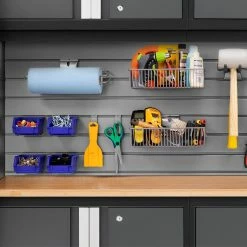 NewAge Products Garage Storage Bold Series 48 In. High-Gloss Silver Slatwall Backsplash With 20-Piece Accessory Kit 15 NewAge Products Garage Storage Bold Series 48 In. High-Gloss Silver Slatwall Backsplash With 20-Piece Accessory Kit