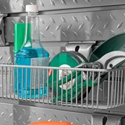 NewAge Products Garage Storage Bold Series 48 In. And 72 In. High-Gloss Silver Slatwall Backsplash Set With 40-Piece Hook Kit