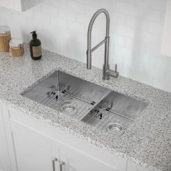 NewAge Products 30.35 In. Undermount Double Bowl Stainless Steel Sink With Flex Pull Down Faucet 18 NewAge Products 30.35 In. Undermount Double Bowl Stainless Steel Sink With Flex Pull Down Faucet