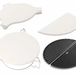 NewAge Products Outdoor Kitchen Kamado 4-Piece Bundle (22 In. Pizza Stone Assembly, 22 In. Cast Iron Griddle, 18 In. Heat Diffuser, 18 In. Half Moon Heat Diffuser)