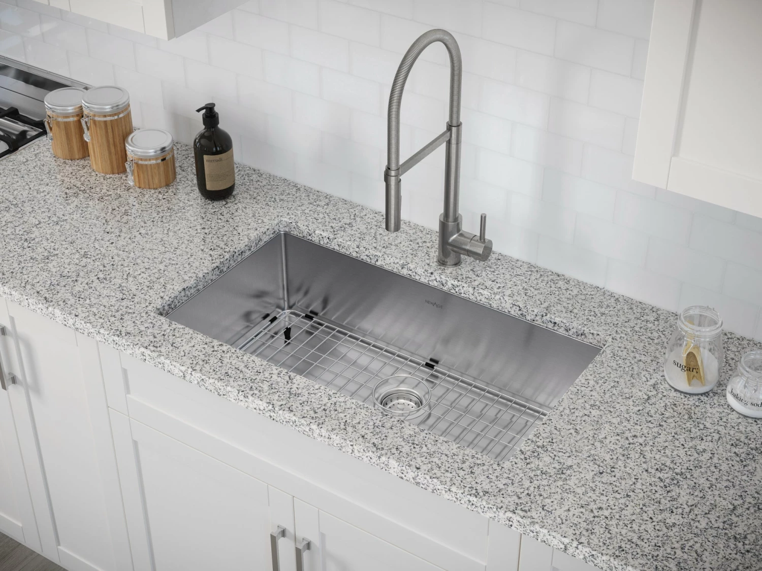 NewAge Products Shop Kitchen Sets 32 In. Undermount Single Bowl Stainless Steel Sink With Flex Pull Down Faucet 3 NewAge Products Shop Kitchen Sets 32 In. Undermount Single Bowl Stainless Steel Sink With Flex Pull Down Faucet