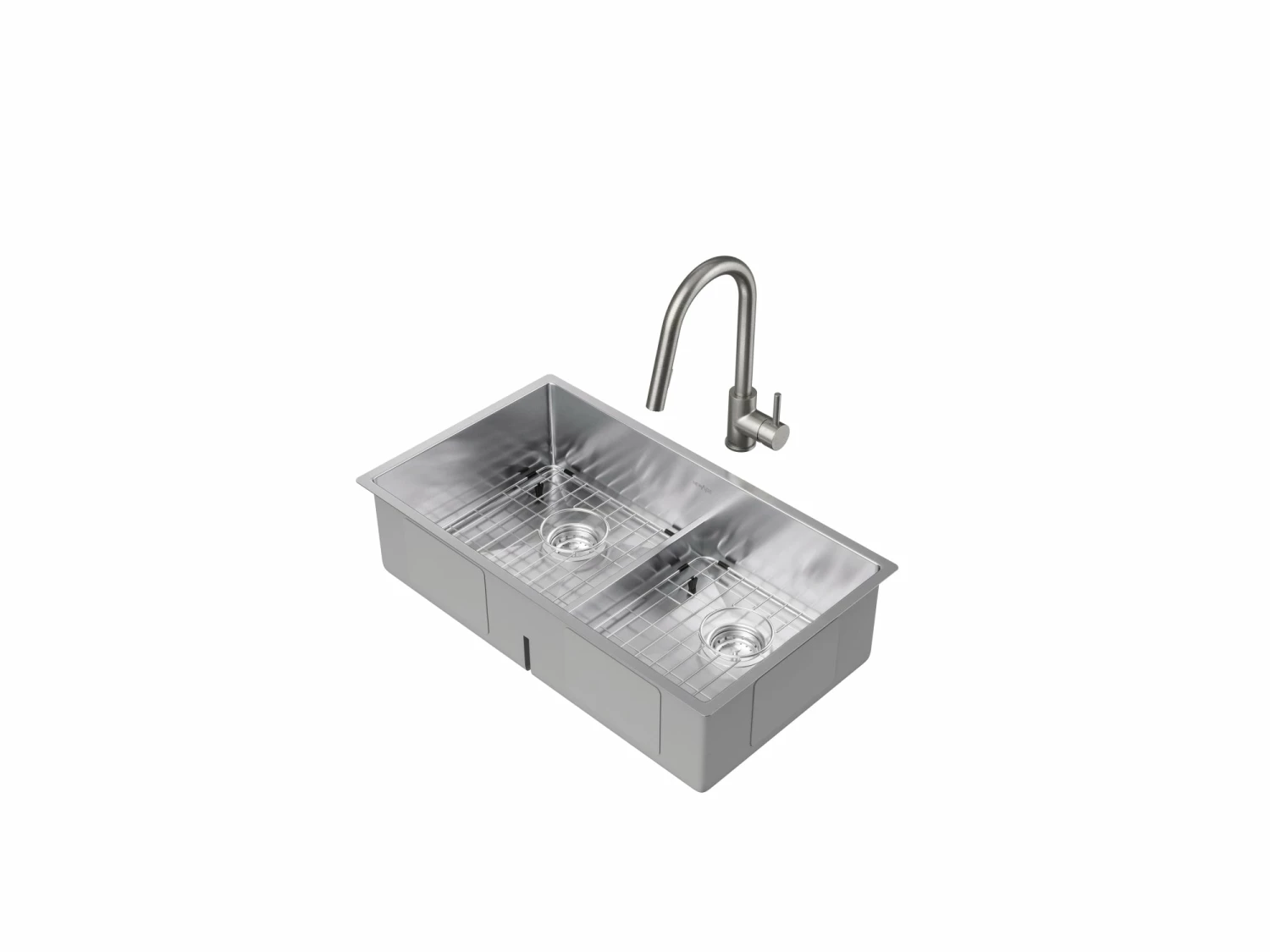 NewAge Products Shop Kitchen Sets 30.35 In. Undermount Double Bowl Stainless Steel Sink With Classic Pull Down Faucet 1 NewAge Products Shop Kitchen Sets 30.35 In. Undermount Double Bowl Stainless Steel Sink With Classic Pull Down Faucet