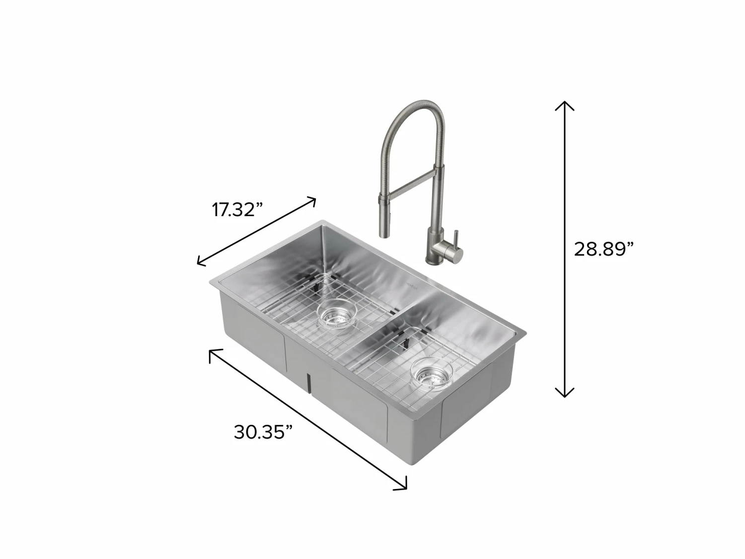 NewAge Products 30.35 In. Undermount Double Bowl Stainless Steel Sink With Flex Pull Down Faucet 2 NewAge Products 30.35 In. Undermount Double Bowl Stainless Steel Sink With Flex Pull Down Faucet