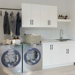 NewAge Products Home Laundry Room 7 Piece Cabinet Set With Single Drawer Cabinet, Sink, Faucet And Shelf Laundry Room Cabinets