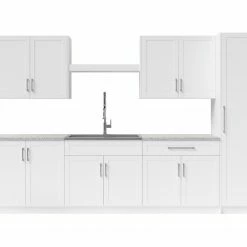 NewAge Products Home Laundry Room 11 Piece Cabinet Set With Centered Shelf, Sink And Faucet Laundry Room Cabinets