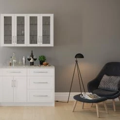 NewAge Products Home Bar 5 Piece Cabinet Set With Granite Countertop And Glass Doors - 24 Inch