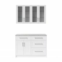 NewAge Products Home Bar 5 Piece Cabinet Set With Granite Countertop And Glass Doors - 24 Inch