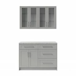 NewAge Products Home Bar 5 Piece Cabinet Set With Granite Countertop And Glass Doors - 24 Inch