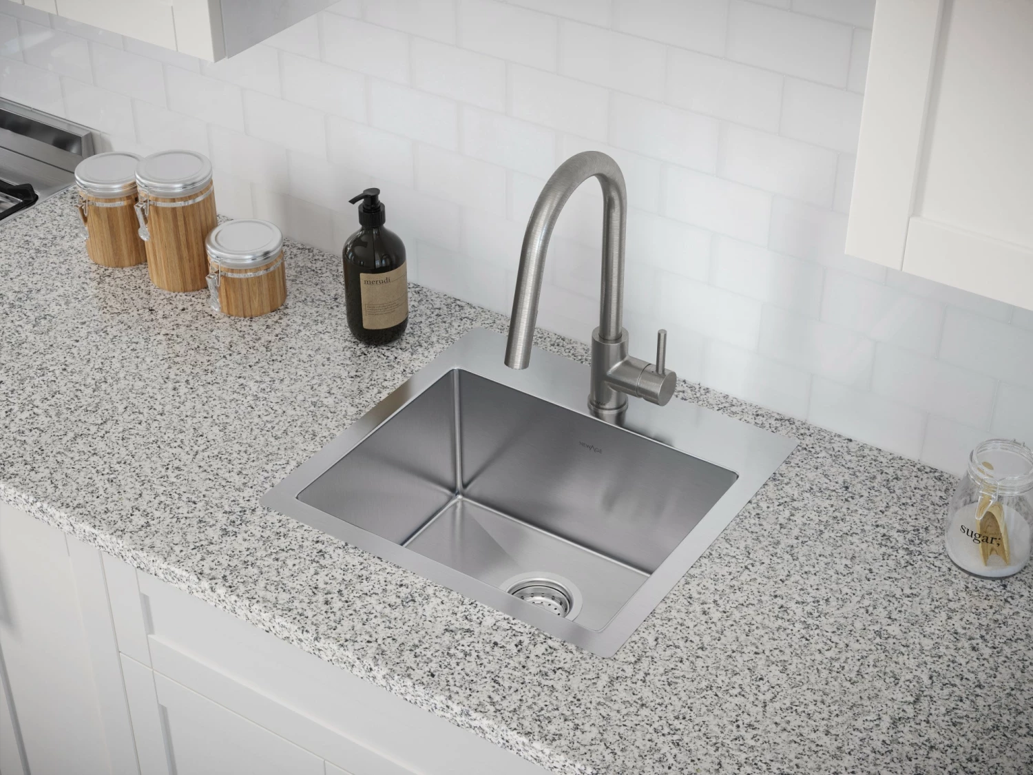 NewAge Products Shop Kitchen Sets 19 In. Overmount Single Bowl Stainless Steel Sink With Classic Pull Down Faucet 3 NewAge Products Shop Kitchen Sets 19 In. Overmount Single Bowl Stainless Steel Sink With Classic Pull Down Faucet