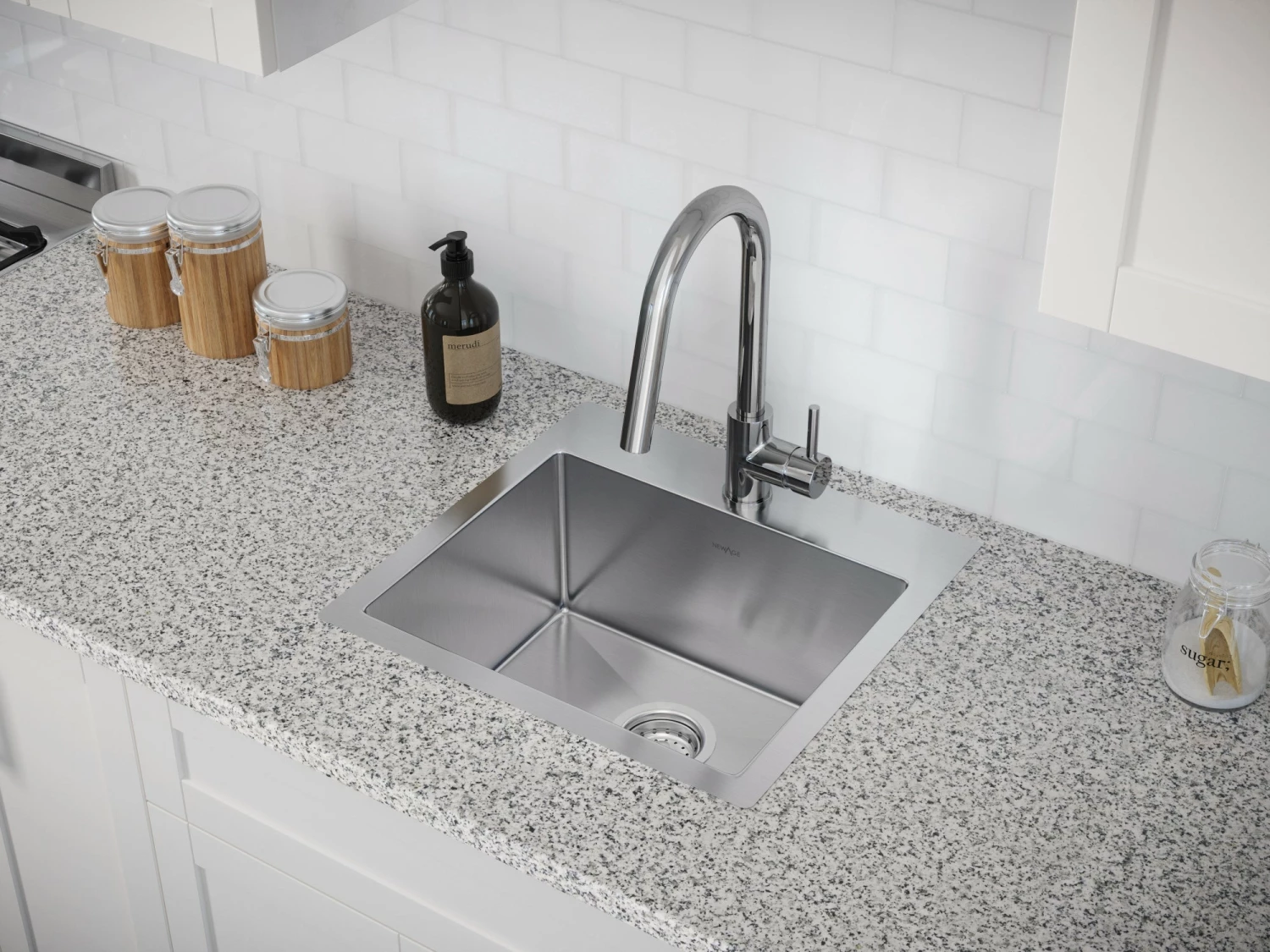 NewAge Products Shop Kitchen Sets 19 In. Overmount Single Bowl Stainless Steel Sink With Classic Pull Down Faucet 11 NewAge Products Shop Kitchen Sets 19 In. Overmount Single Bowl Stainless Steel Sink With Classic Pull Down Faucet