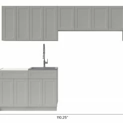 NewAge Products Laundry Room Cabinets Home Laundry Room 8 Piece Cabinet Set With Single Drawer Cabinet, Sink And Faucet