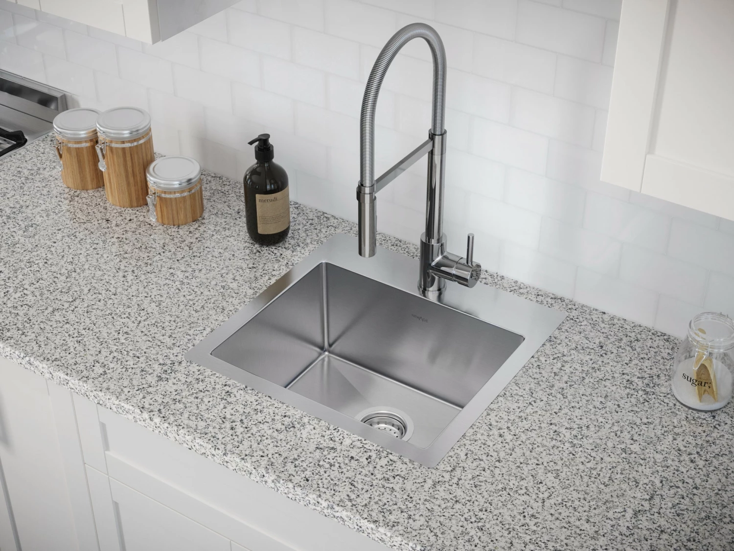 NewAge Products Shop Kitchen Sets 19 In. Overmount Single Bowl Stainless Steel Sink With Flex Pull Down Faucet 11 NewAge Products Shop Kitchen Sets 19 In. Overmount Single Bowl Stainless Steel Sink With Flex Pull Down Faucet