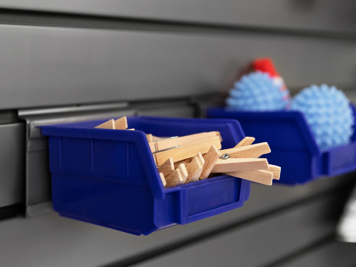 NewAge Products Garage Storage PVC Slatwall Blue Parts Bins With Parts Bins Support (Pack Of 4) 4 NewAge Products Garage Storage PVC Slatwall Blue Parts Bins With Parts Bins Support (Pack Of 4)