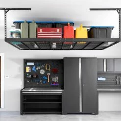 NewAge Products VersaRac Pro 4 Ft. X 8 Ft. Height-Adjustable Overhead Rack In Black Garage Storage