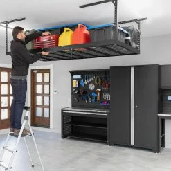 NewAge Products VersaRac Pro 4 Ft. X 8 Ft. Height-Adjustable Overhead Rack In Black Garage Storage