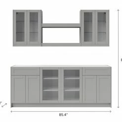 NewAge Products Home Bar 7 Piece Cabinet Set With Glass Door And Centered Shelves - 24 Inch Home Bar Cabinets