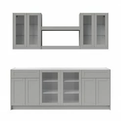 NewAge Products Home Bar 7 Piece Cabinet Set With Glass Door And Centered Shelves - 24 Inch Home Bar Cabinets