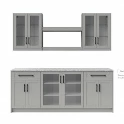 NewAge Products Home Bar 7 Piece Cabinet Set With Glass Door And Centered Shelves - 24 Inch Home Bar Cabinets