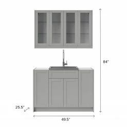 NewAge Products Home Wet Bar 7 Piece Cabinet Set With Glass Door, 24 In. Sink And Faucet - 24 Inch