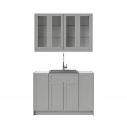 NewAge Products Home Wet Bar 7 Piece Cabinet Set With Glass Door, 24 In. Sink And Faucet - 24 Inch