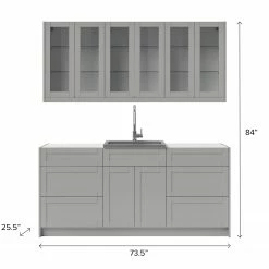 NewAge Products Home Bar Cabinets Home Wet Bar 8 Piece Cabinet Set With Drawer, 24 In. Sink And Faucet - 24 Inch