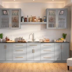 NewAge Products Home Bar Cabinets Home Wet Bar 8 Piece Cabinet Set With Drawer, 24 In. Sink And Faucet - 24 Inch