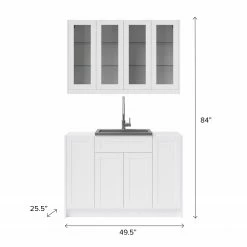 NewAge Products Home Wet Bar 7 Piece Cabinet Set With Glass Door, 24 In. Sink And Faucet - 24 Inch
