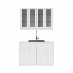 NewAge Products Home Wet Bar 7 Piece Cabinet Set With Glass Door, 24 In. Sink And Faucet - 24 Inch