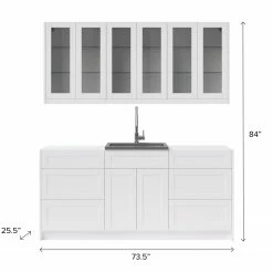 NewAge Products Home Bar Cabinets Home Wet Bar 8 Piece Cabinet Set With Drawer, 24 In. Sink And Faucet - 24 Inch
