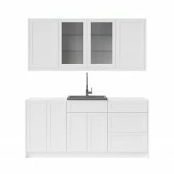 NewAge Products Home Wet Bar 8 Piece Cabinet Set With Glass Door, 24 In. Sink And Faucet - 24 Inch Home Bar Cabinets