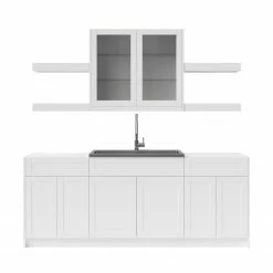 NewAge Products Home Wet Bar 10 Piece Cabinet Set With Shelves, 36 In. Sink And Faucet - 24 Inch Home Bar Cabinets