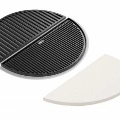 NewAge Products Outdoor Kitchen Kamado 2-Piece Bundle (22 In. Cast Iron Griddle, 18 In. Half Moon Heat Diffuser)